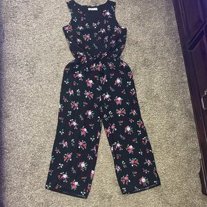 Girls Floral Black Jumpsuit